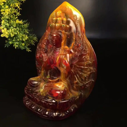 China imitation amber thousand hand Guanyin crafts statue