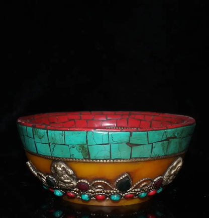 China imitation beeswax bowl inlay imitation coral turquoise crafts statue