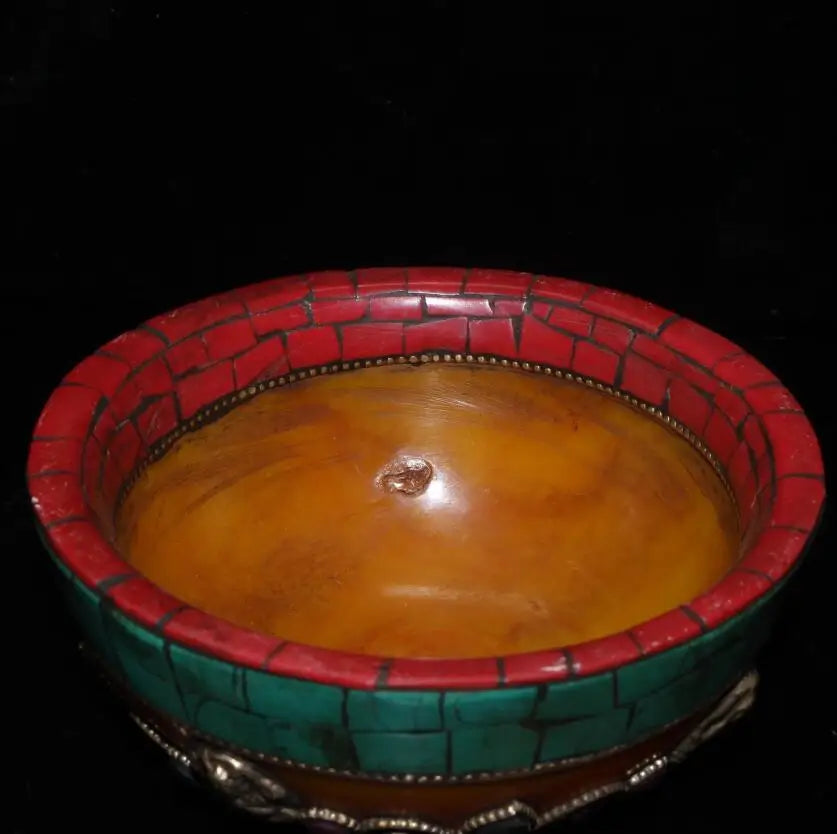 China imitation beeswax bowl inlay imitation coral turquoise crafts statue