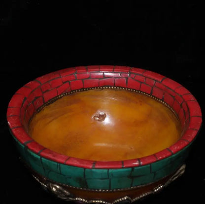 China imitation beeswax bowl inlay imitation coral turquoise crafts statue