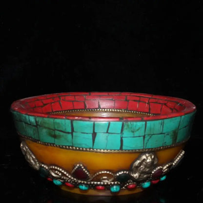 China imitation beeswax bowl inlay imitation coral turquoise crafts statue