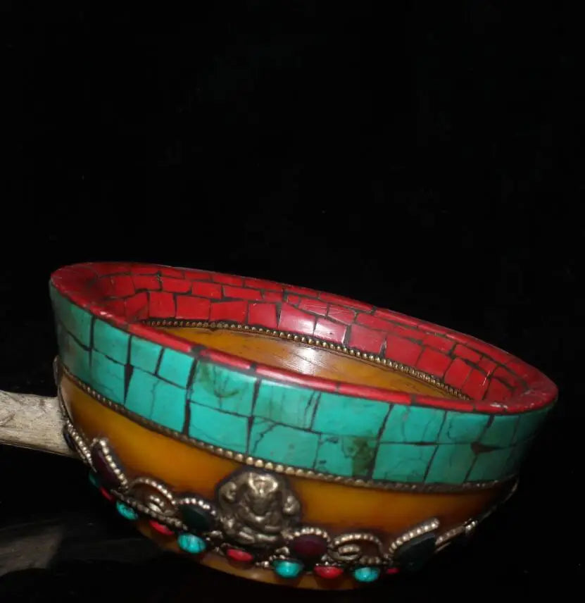 China imitation beeswax bowl inlay imitation coral turquoise crafts statue