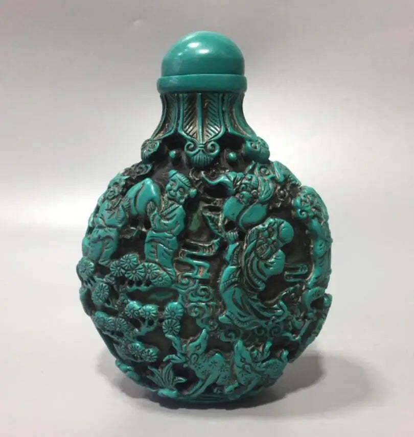 China imitation turquoise Carving figures snuff bottle crafts statue