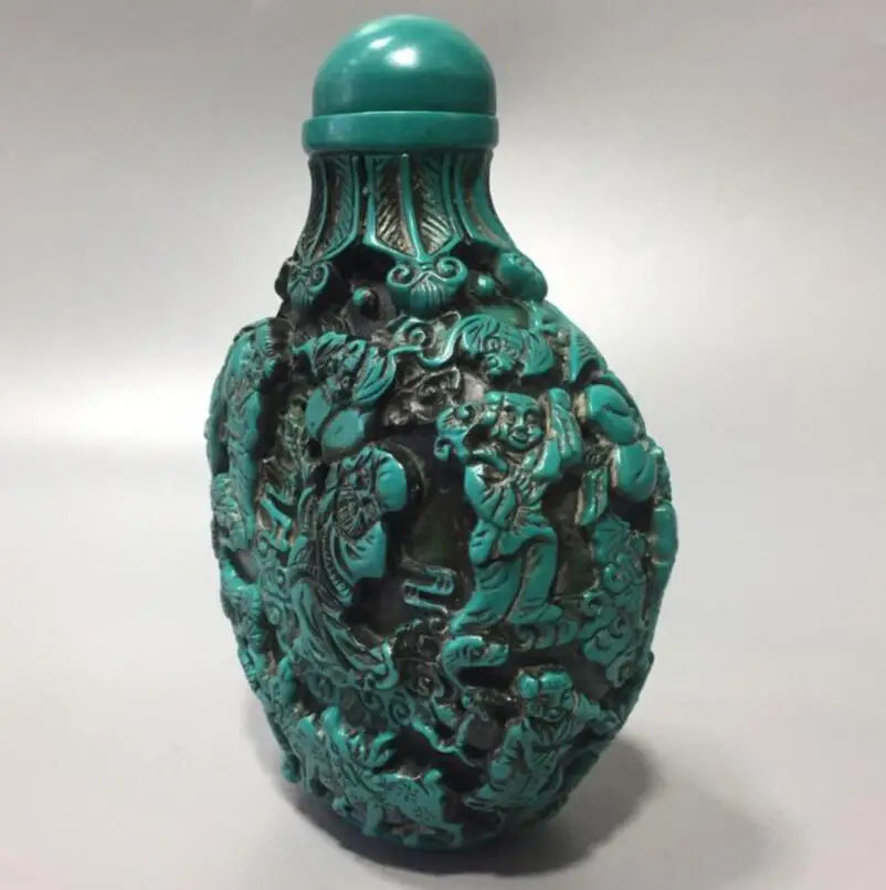 China imitation turquoise Carving figures snuff bottle crafts statue