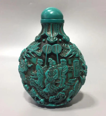 China imitation turquoise Carving figures snuff bottle crafts statue