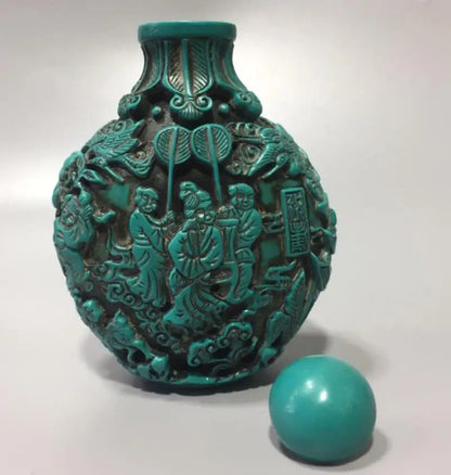 China imitation turquoise Carving figures snuff bottle crafts statue