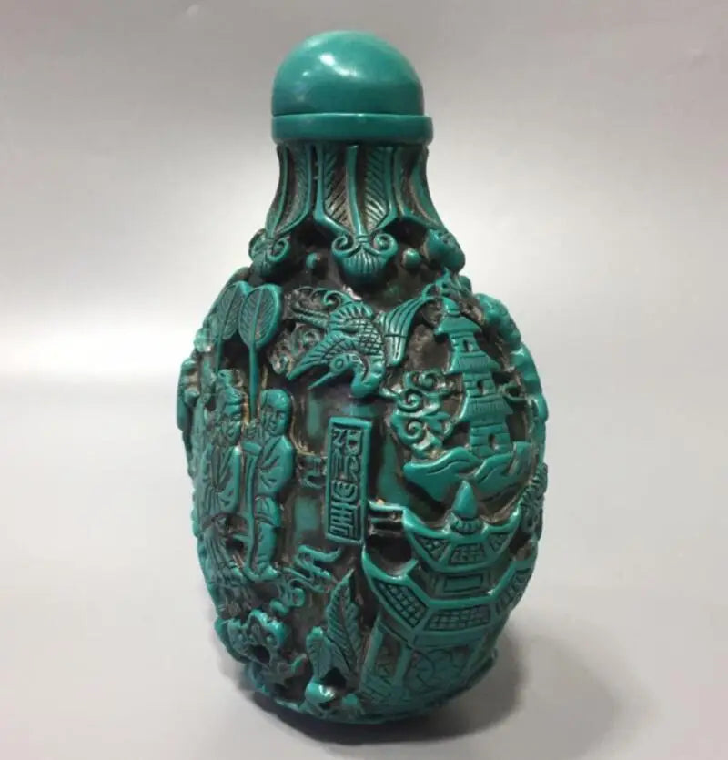 China imitation turquoise Carving figures snuff bottle crafts statue