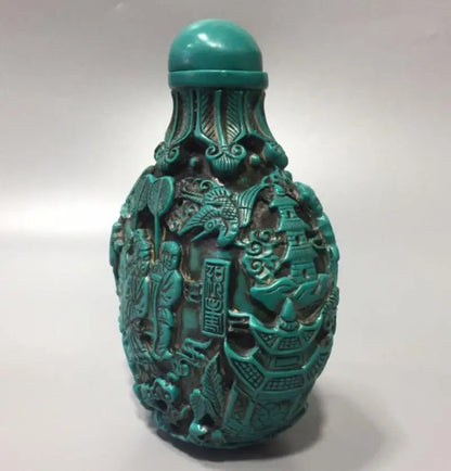 China imitation turquoise Carving figures snuff bottle crafts statue