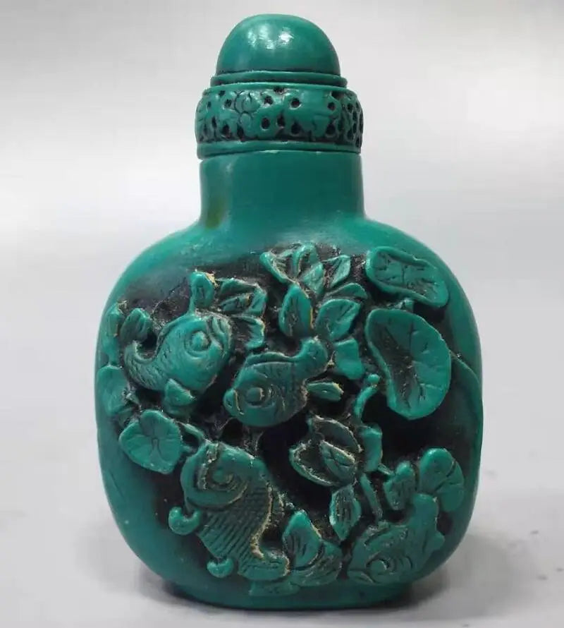China imitation turquoise Lotus fish snuff bottle crafts statue