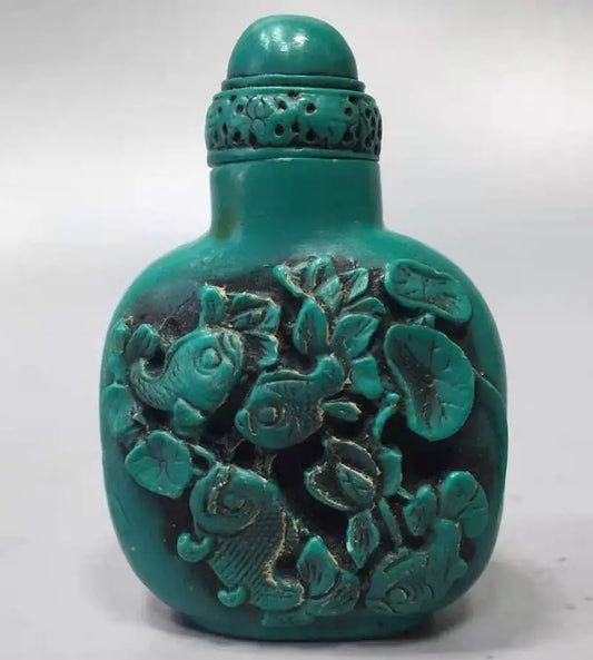 China imitation turquoise Lotus fish snuff bottle crafts statue
