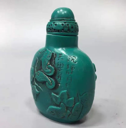 China imitation turquoise Lotus fish snuff bottle crafts statue