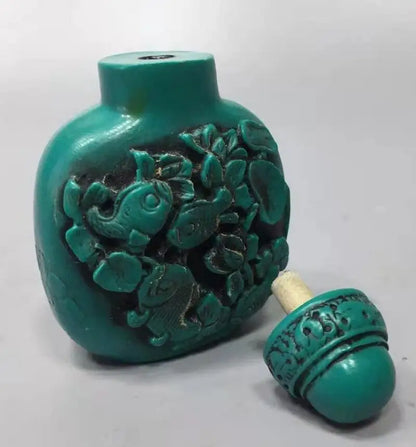 China imitation turquoise Lotus fish snuff bottle crafts statue