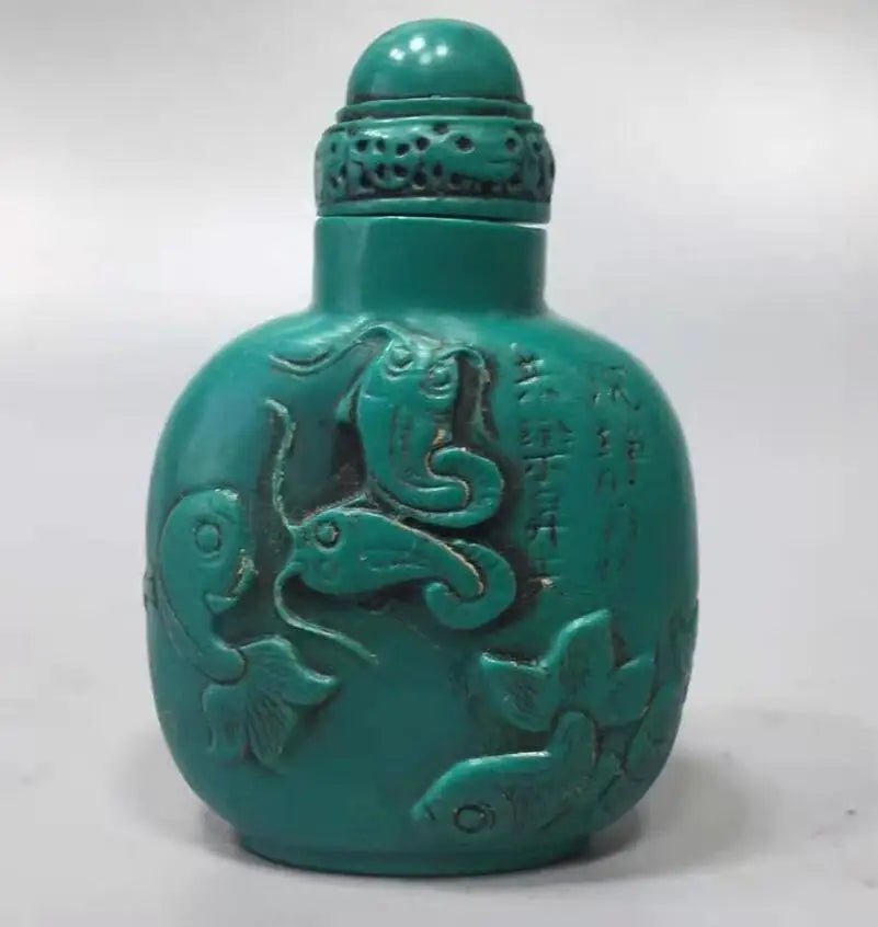 China imitation turquoise Lotus fish snuff bottle crafts statue