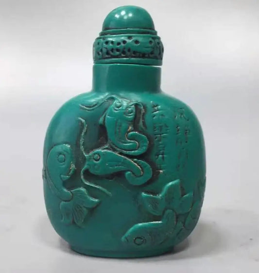 China imitation turquoise Lotus fish snuff bottle crafts statue