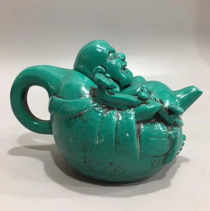 China imitation turquoise maitreya Buddha teapot crafts statue