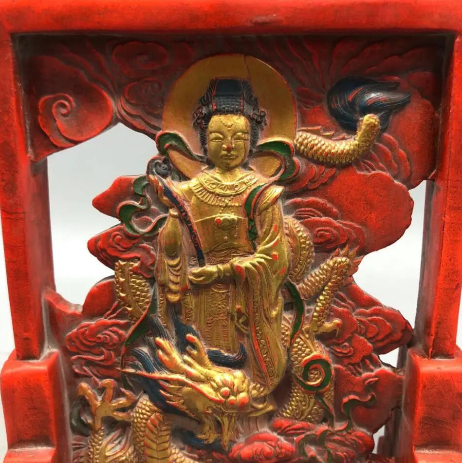China ink lump ride Dragon Guanyin bodhisattva crafts statue