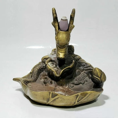 China old Antique brass Hand carved lucky Dragon statue incense burner