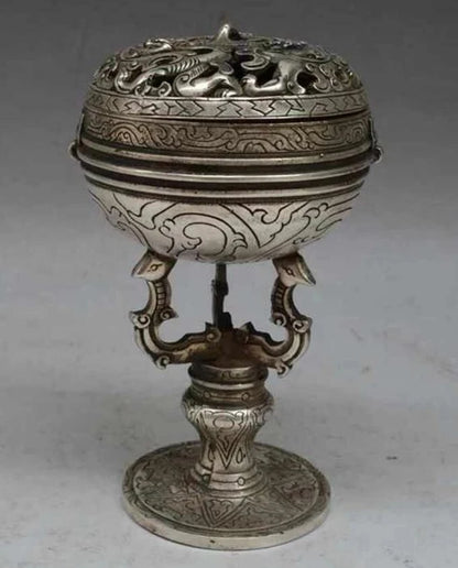 China old silver dragon dragons pixiu brave troops beast incense burner