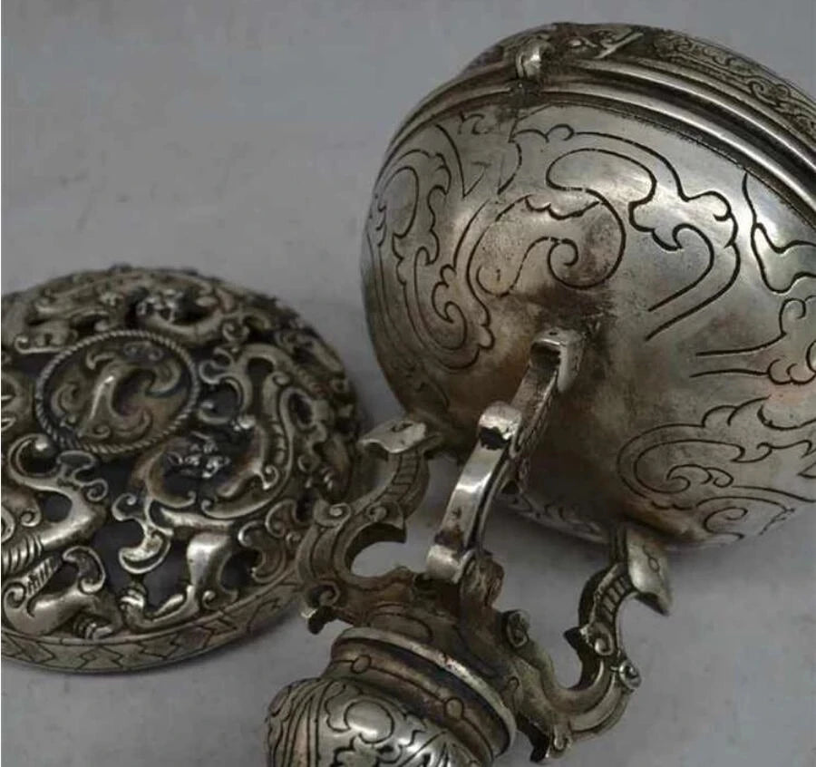 China old silver dragon dragons pixiu brave troops beast incense burner