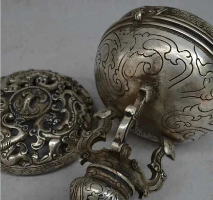 China old silver dragon dragons pixiu brave troops beast incense burner