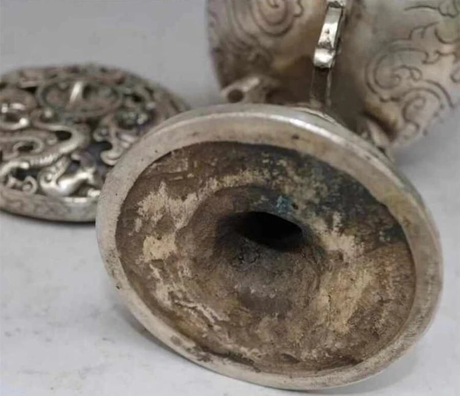 China old silver dragon dragons pixiu brave troops beast incense burner