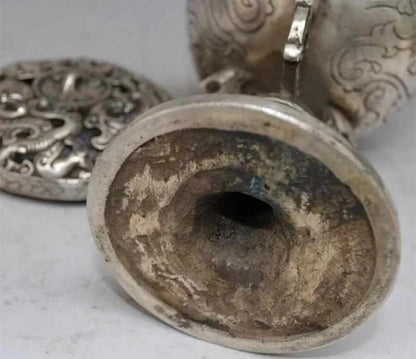 China old silver dragon dragons pixiu brave troops beast incense burner