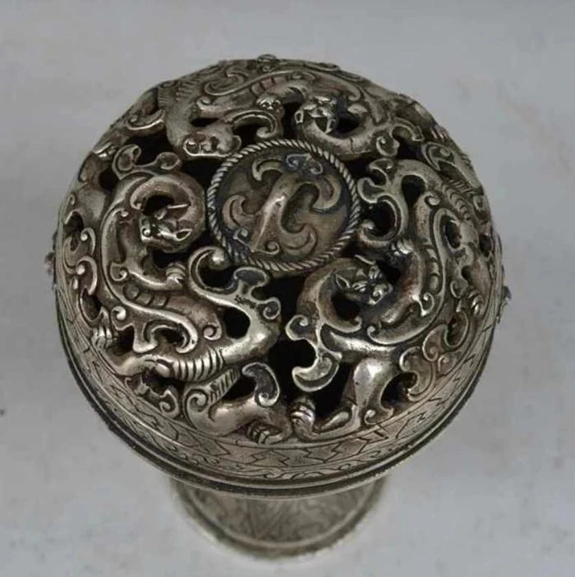 China old silver dragon dragons pixiu brave troops beast incense burner