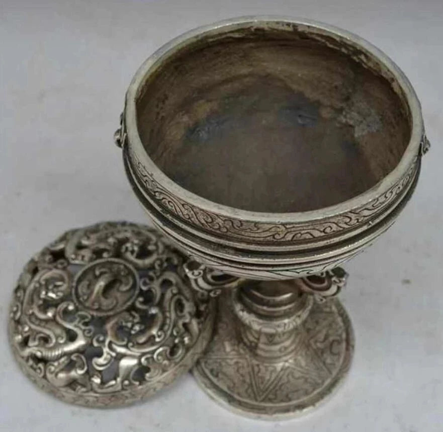 China old silver dragon dragons pixiu brave troops beast incense burner
