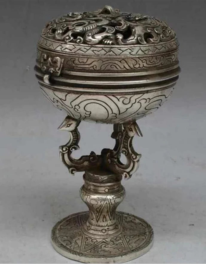 China old silver dragon dragons pixiu brave troops beast incense burner
