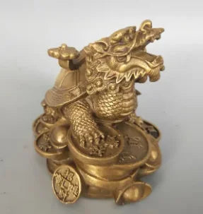 China pure brass money Wealth dragon turtle statue