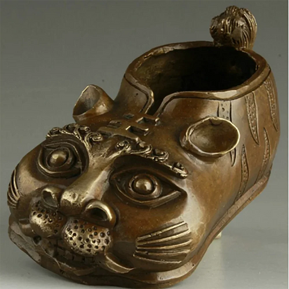 China's Highly Collectible Handmade Bronze Realistic Tiger Statue Children's Shoes Ornaments