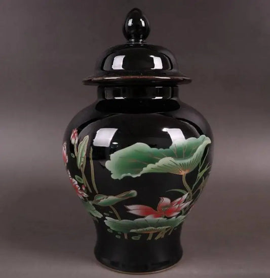 China seiko Black golden glaze ceramic lotus tank crafts statue
