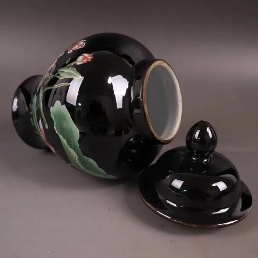 China seiko Black golden glaze ceramic lotus tank crafts statue