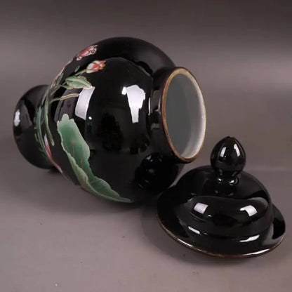 China seiko Black golden glaze ceramic lotus tank crafts statue
