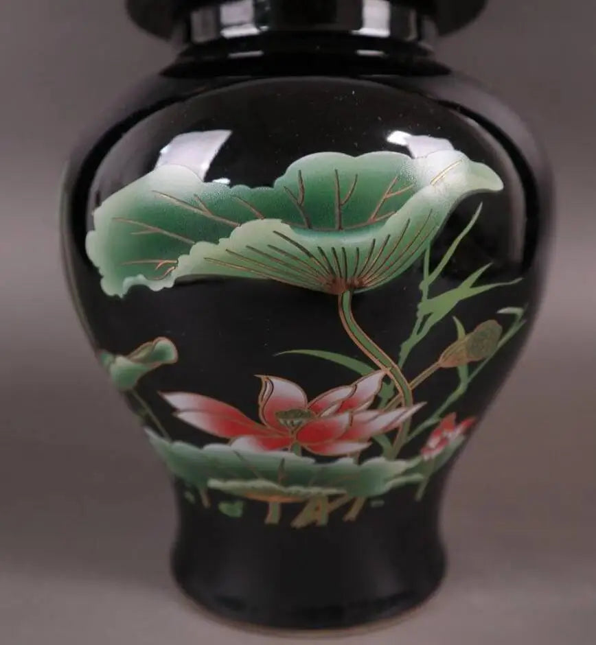 China seiko Black golden glaze ceramic lotus tank crafts statue