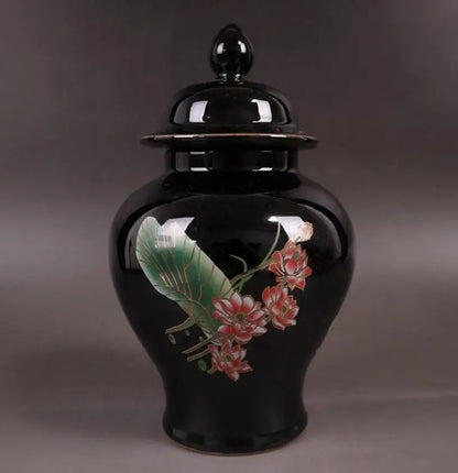 China seiko Black golden glaze ceramic lotus tank crafts statue