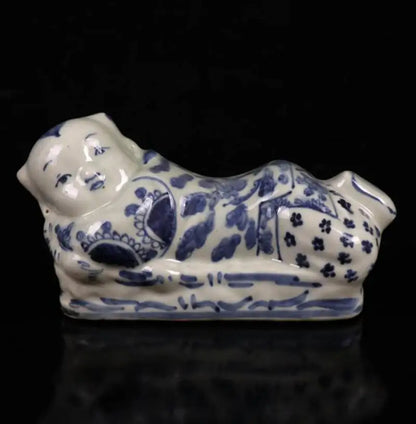 China seiko Blue and white ceramic Children pillow crafts statue