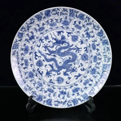 China seiko Blue and white ceramic dragon plate crafts statue
