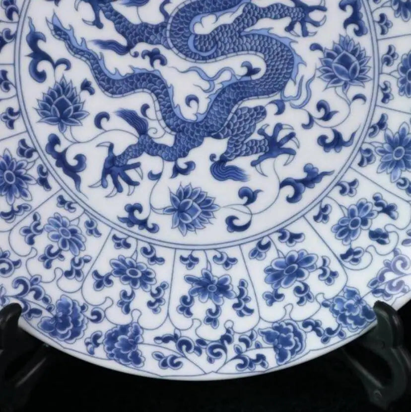China seiko Blue and white ceramic dragon plate crafts statue