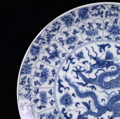 China seiko Blue and white ceramic dragon plate crafts statue