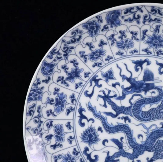 China seiko Blue and white ceramic dragon plate crafts statue