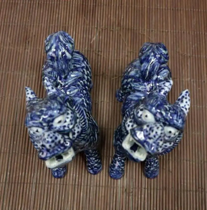 China seiko Blue and white ceramic kirin crafts statue A pair