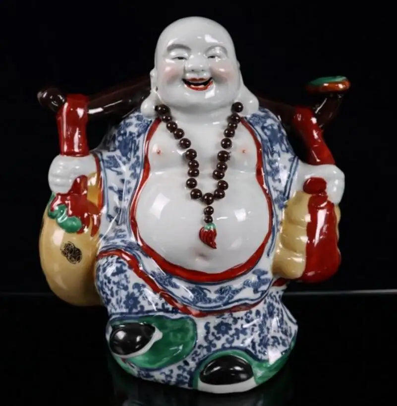China seiko Blue and white ceramic maitreya Buddha crafts statue
