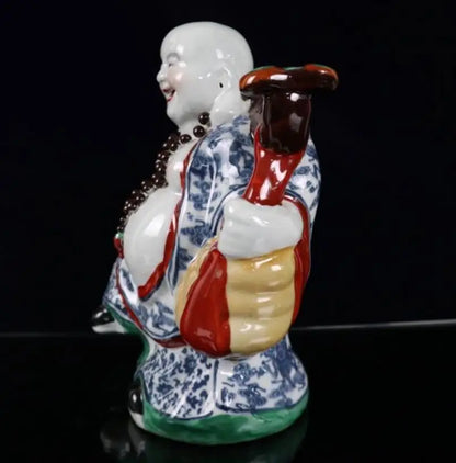 China seiko Blue and white ceramic maitreya Buddha crafts statue