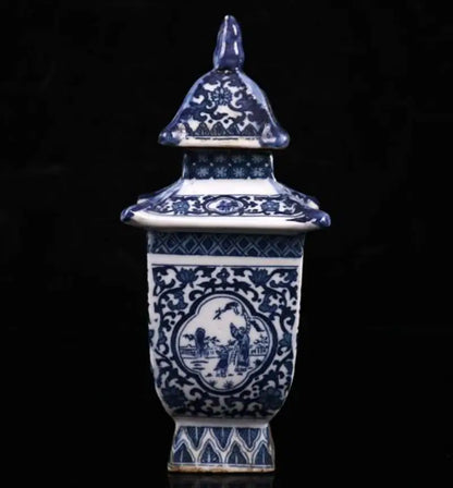 China seiko Blue and white ceramic square tank crafts statue