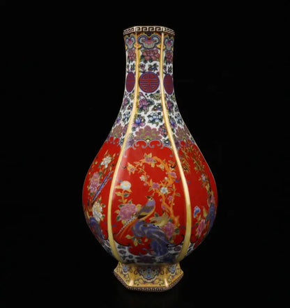 China seiko Enamel ceramic six parties vase crafts statue