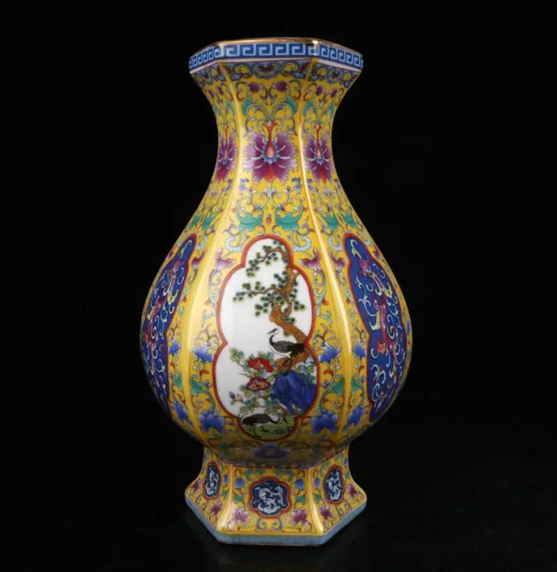 China seiko Enamel ceramic six parties vase crafts statue