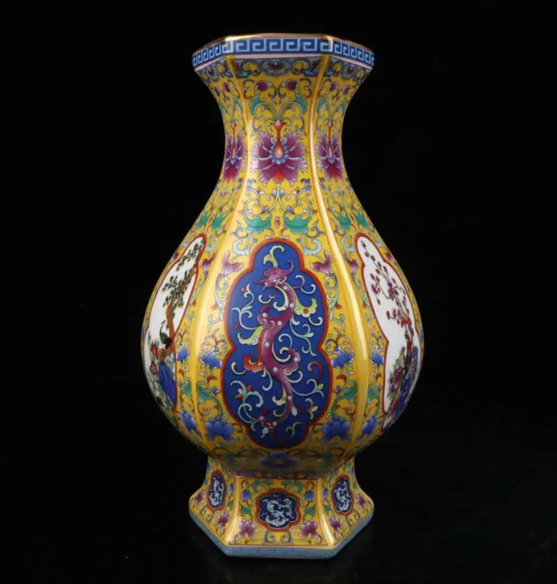 China seiko Enamel ceramic six parties vase crafts statue