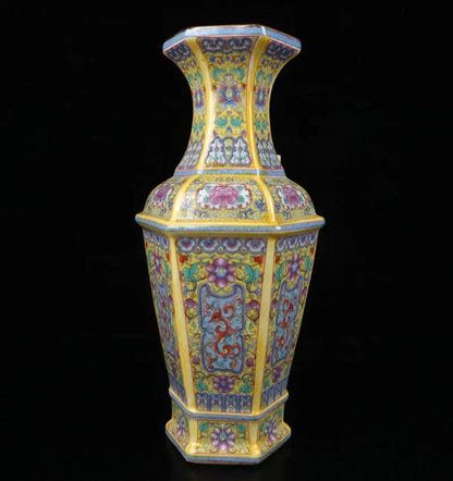 China seiko Enamel ceramic six parties vase crafts statue