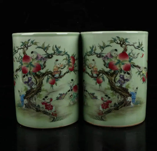 China seiko Pastel ceramic Pen holder crafts statue A pair